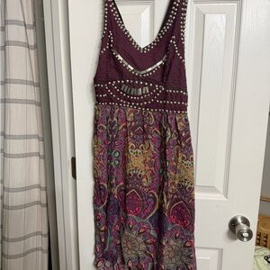 Angie Plum Paisley Midi Dress with Studded Bodice
